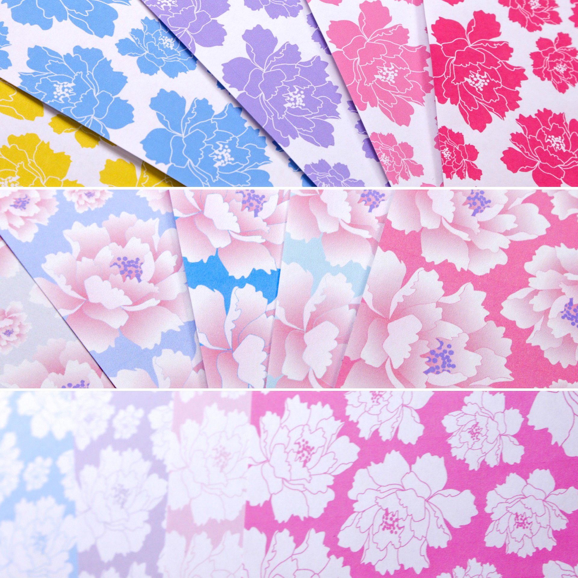 Peony Pattern Printable Origami Papers - Paper Kawaii Shop