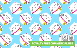 Lucky Cat Seamless Vector Pattern - Royalty Free