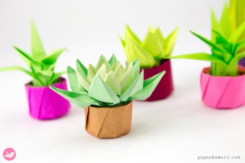 origami mini pot plant tutorial paper kawaii 01