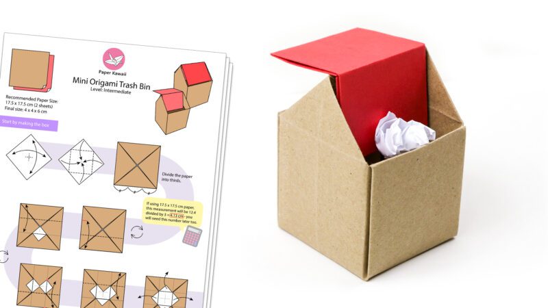 origami trash bin diagram paper kawaii